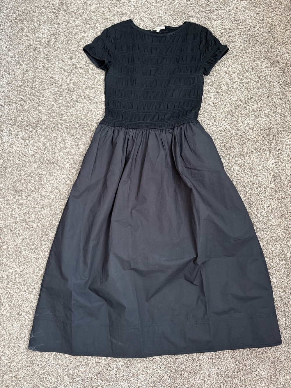 NWT Madewell Smocked Boatneck Midi Dress Jet Black - Picture 7 of 10